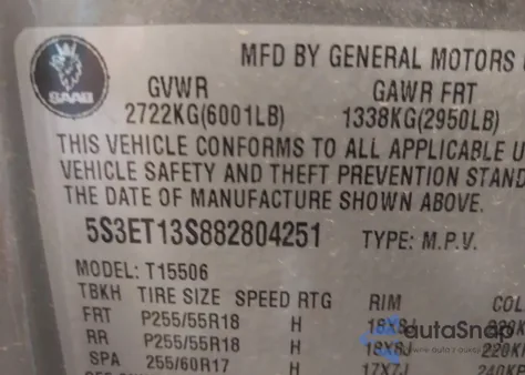 2008 Saab 9-7X 4.2I from USA, damaged, VIN 5S3ET13S882804251